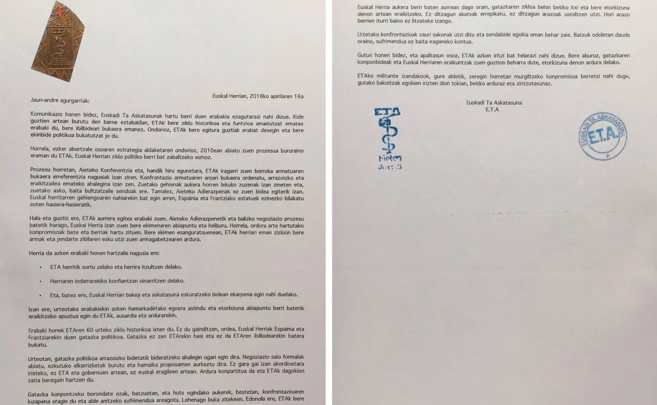 List ETA oznajmiający decyzję o zakończeniu działalności i całkowitym rozwiązaniu struktur