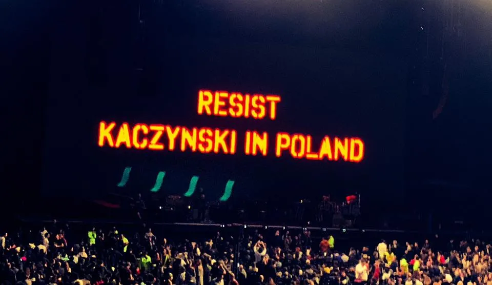 Takie hasło pojawło się podczas koncertu Rogera Watersa w Meksyku; Fot. Małgorzata Lenko/Facebook