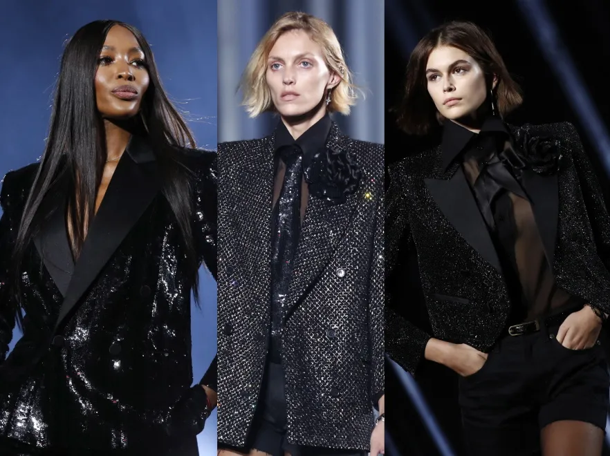 Ikony różnych pokoleń na jednym wybiegu. Campbell, Rubik i Gerber gwiazdami pokazu Saint Laurent. FOTO