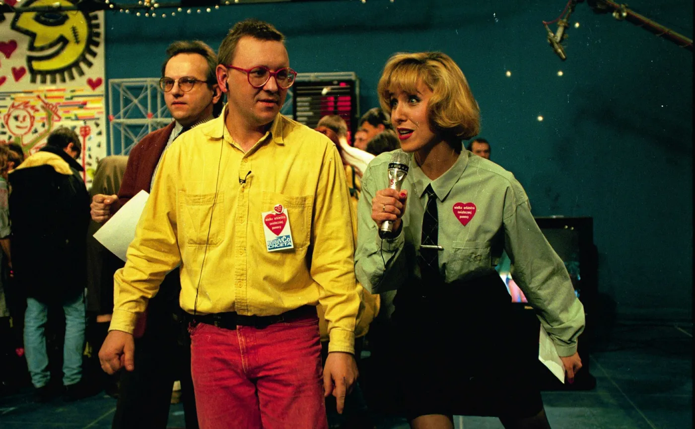 Jurek Owsiak i Agata Młynarska podczas pierwszego finału WOŚP