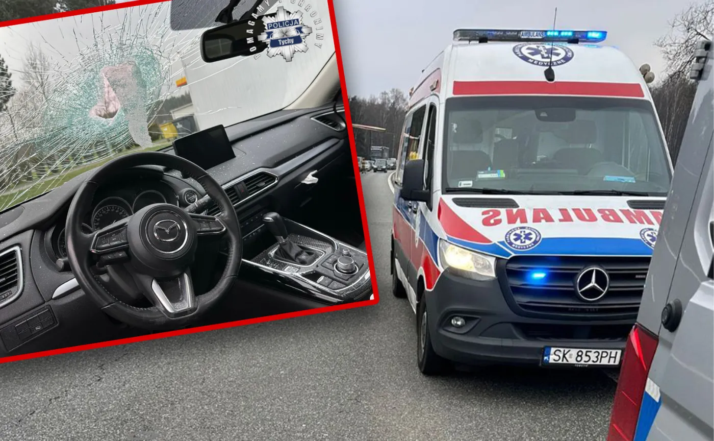 Asfalt wystrzelił spod kół i ranił kierowcę. Interweniował śmigłowiec LPR