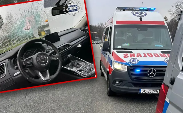 Asfalt wystrzelił spod kół i ranił kierowcę. Interweniował śmigłowiec LPR