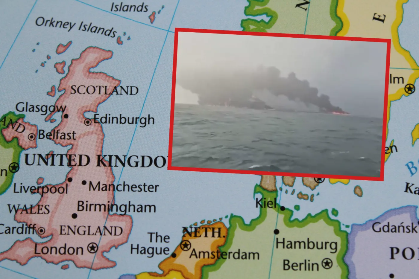 Katastrofa na Morzu Północnym. Tankowiec w płomieniach po zderzeniu ze statkiem