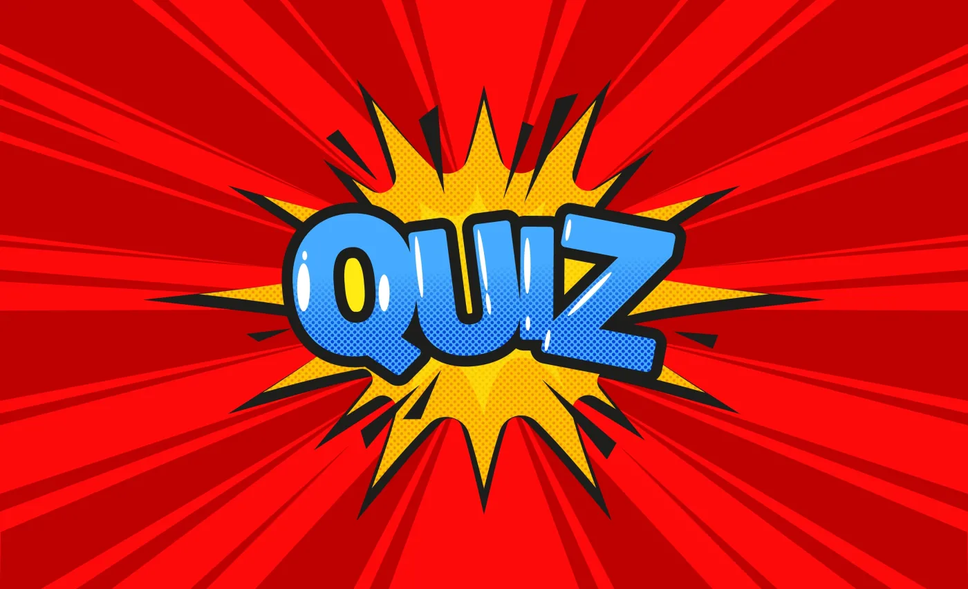Quiz z wiedzy ogólnej Quiz,Banner,In,Comics,Pop,Art,Style,On,Red,Background.