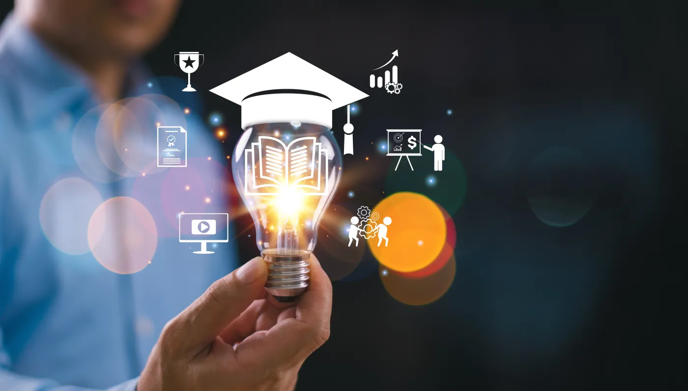 Education,Knowledge,,Elearning,Graduate,Certificate,Program,Concept.,Man,Hold,Book