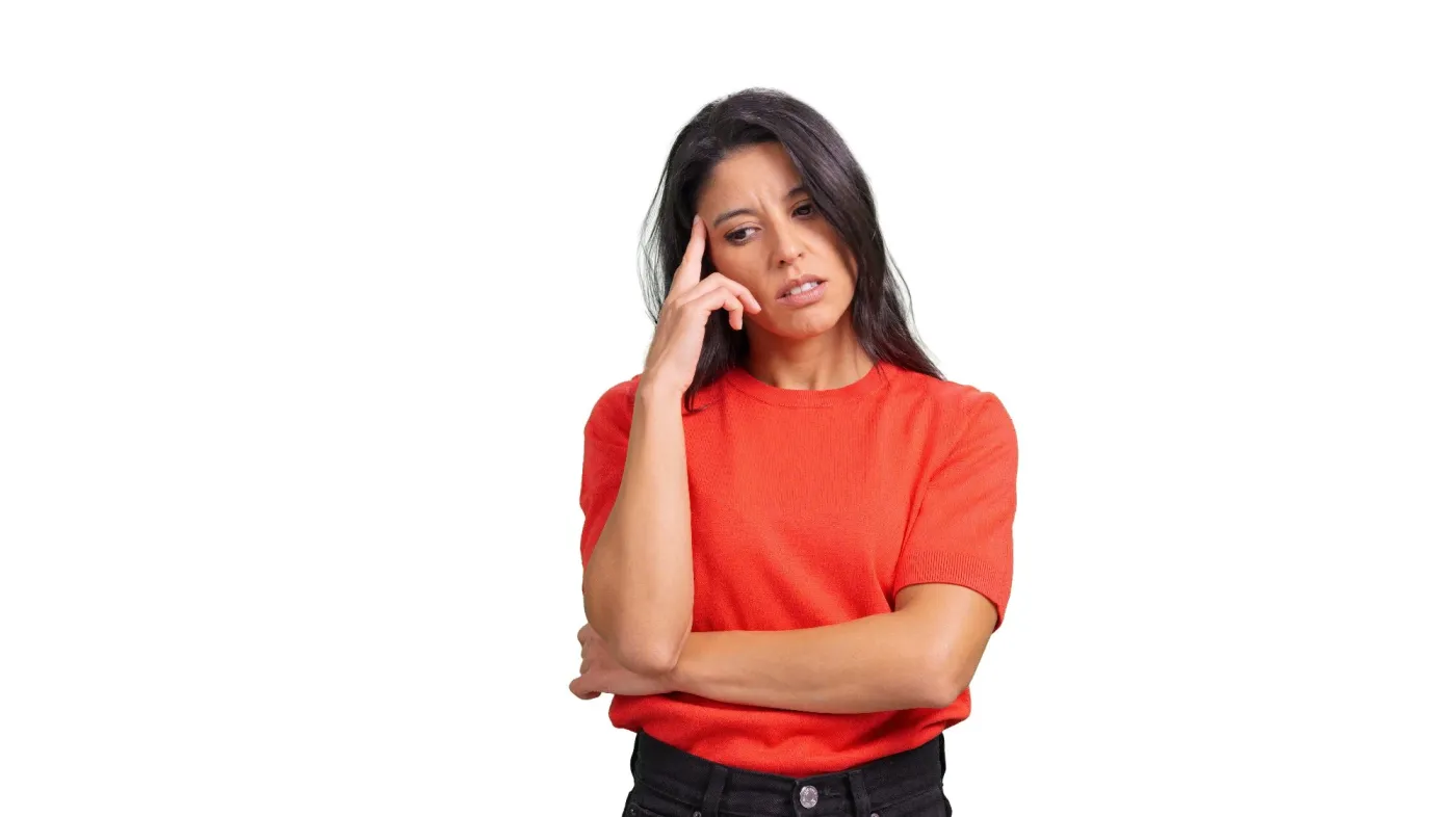 Woman,Thinking,And,Reflecting,,Transparent,Background.