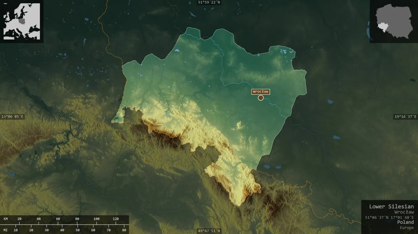 Lower,Silesian,,Voivodeship,Of,Poland.,Colored,Relief,With,Lakes,And