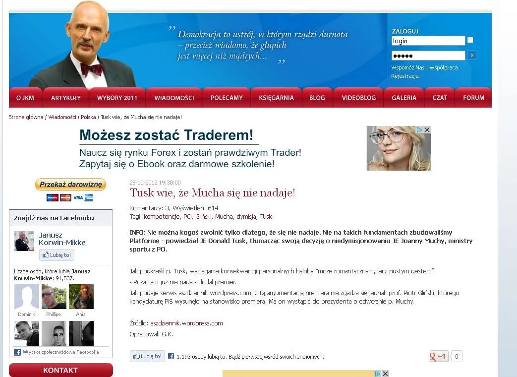 Zmyślony news w wiadomościach u Korwin-Mikkego. "Nic nie wiedziałem"