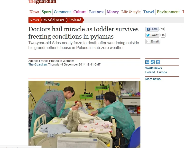 Artkuł w "The Guardian" o uratowanym Adasiu