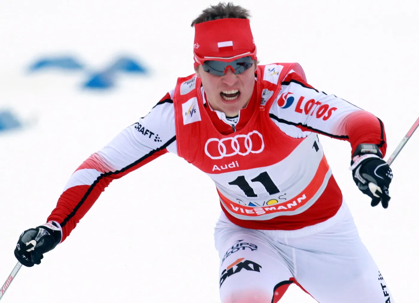 Maciej Staręga w półfinale sprintu techniką dowolną, podczas zawodów Pucharu Świata w Davos