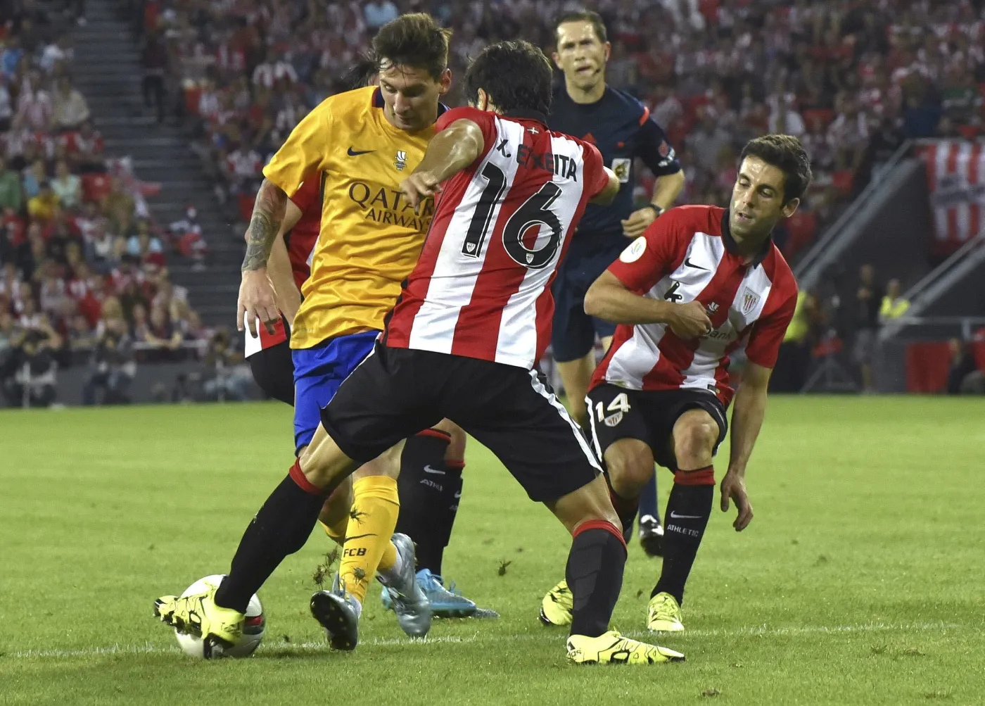 Leo Messi, Xabier Etxeita i Markel Susaeta