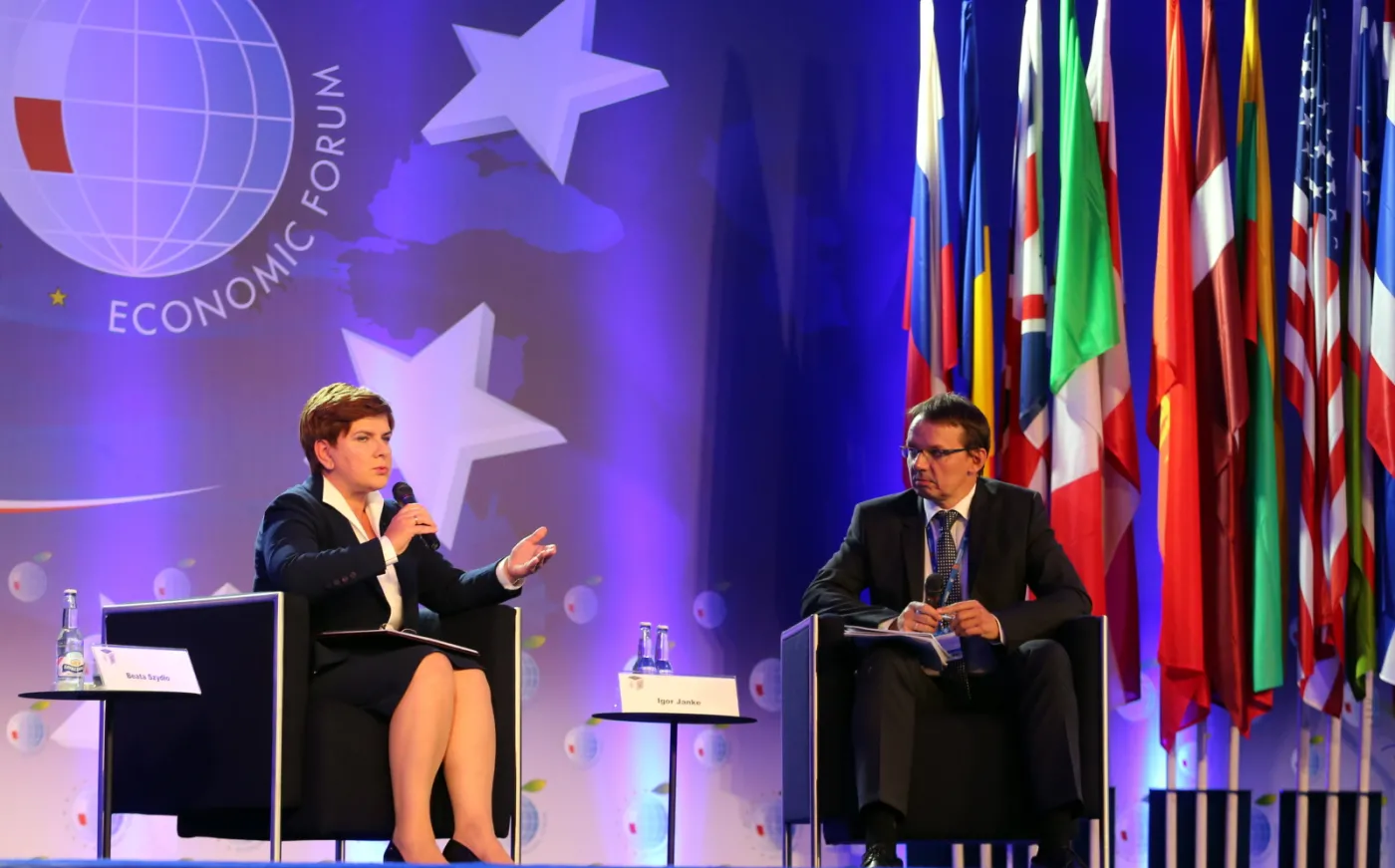 Beata Szydło i Igor Janke w czasie Forum Ekonomicznego w Krynicy
