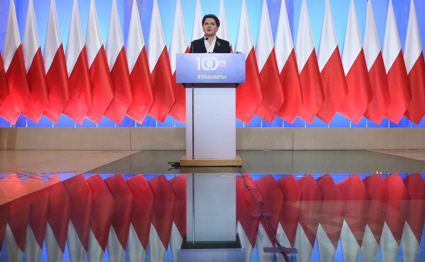 Premier Beata Szydło na konferencji podsumowującej 100 dni pracy rządu