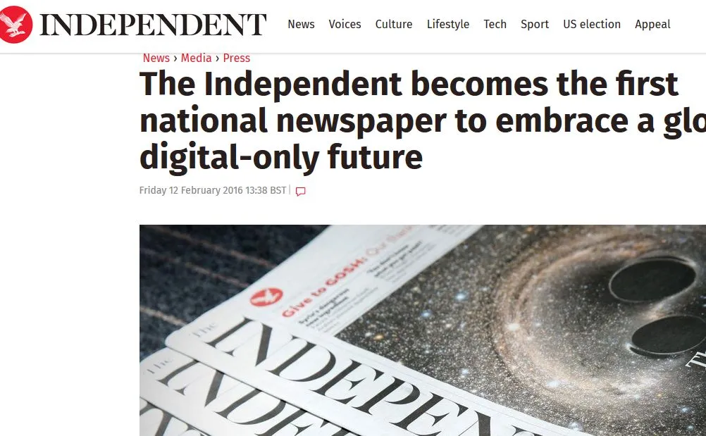 "The Independent" juztylko w wersji elektronicznej
