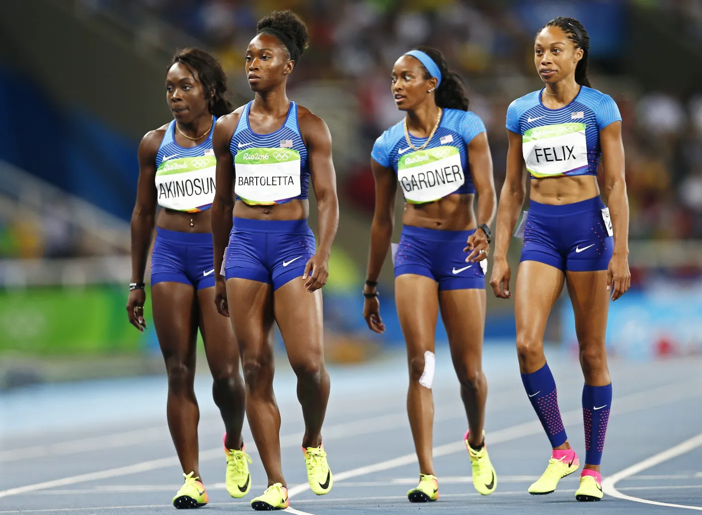 Morolake Akinosun, Tianna Bartoletta, English Gardner i Allyson Felix