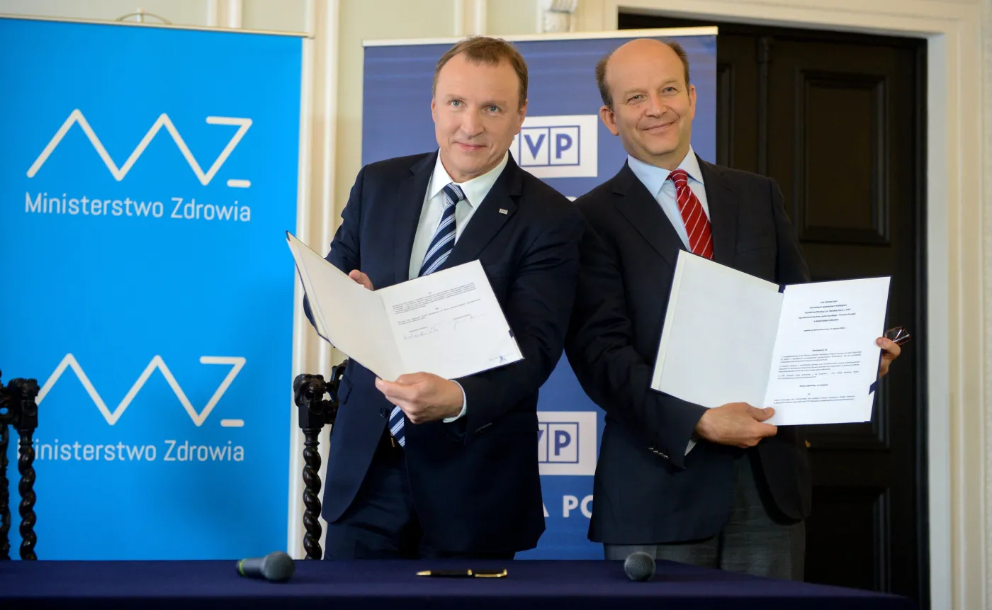 Prezes TVP Jacek Kurski i minister zdrowia Konstanty Radziwiłł