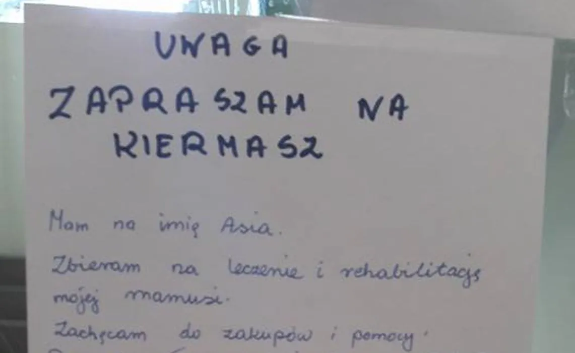 Ogłoszenie rozwieszone w Poznaniu na os. Batorego przez 9-letnią Asię