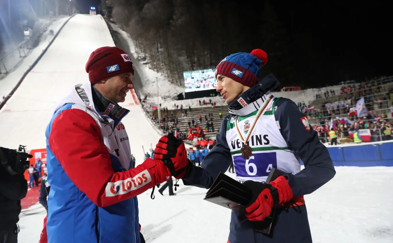 Trener reprezentacji Polski Stefan Horngacher i Kamil Stoch