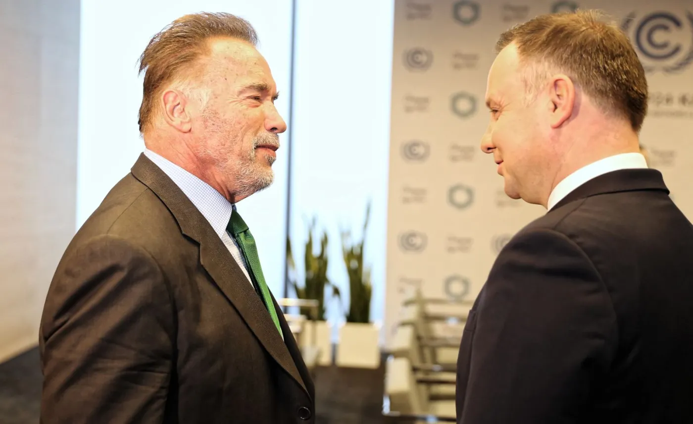 Prezydent Andrzej Duda oraz były gubernator Kalifornii Arnold Schwarzenegger