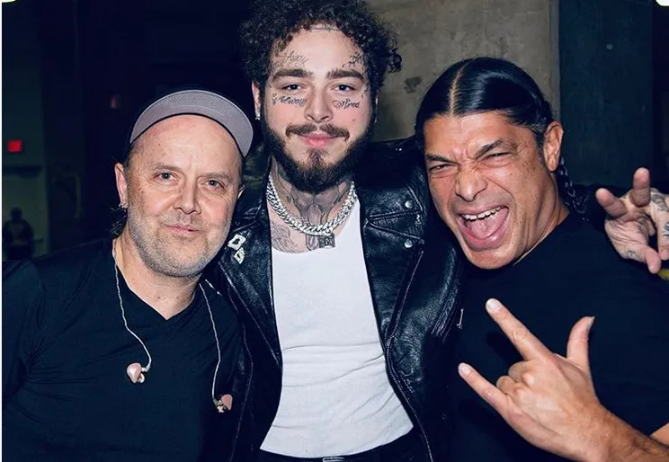 Od lewej: Lars Urlich, Post Malone, Robert Trujillo