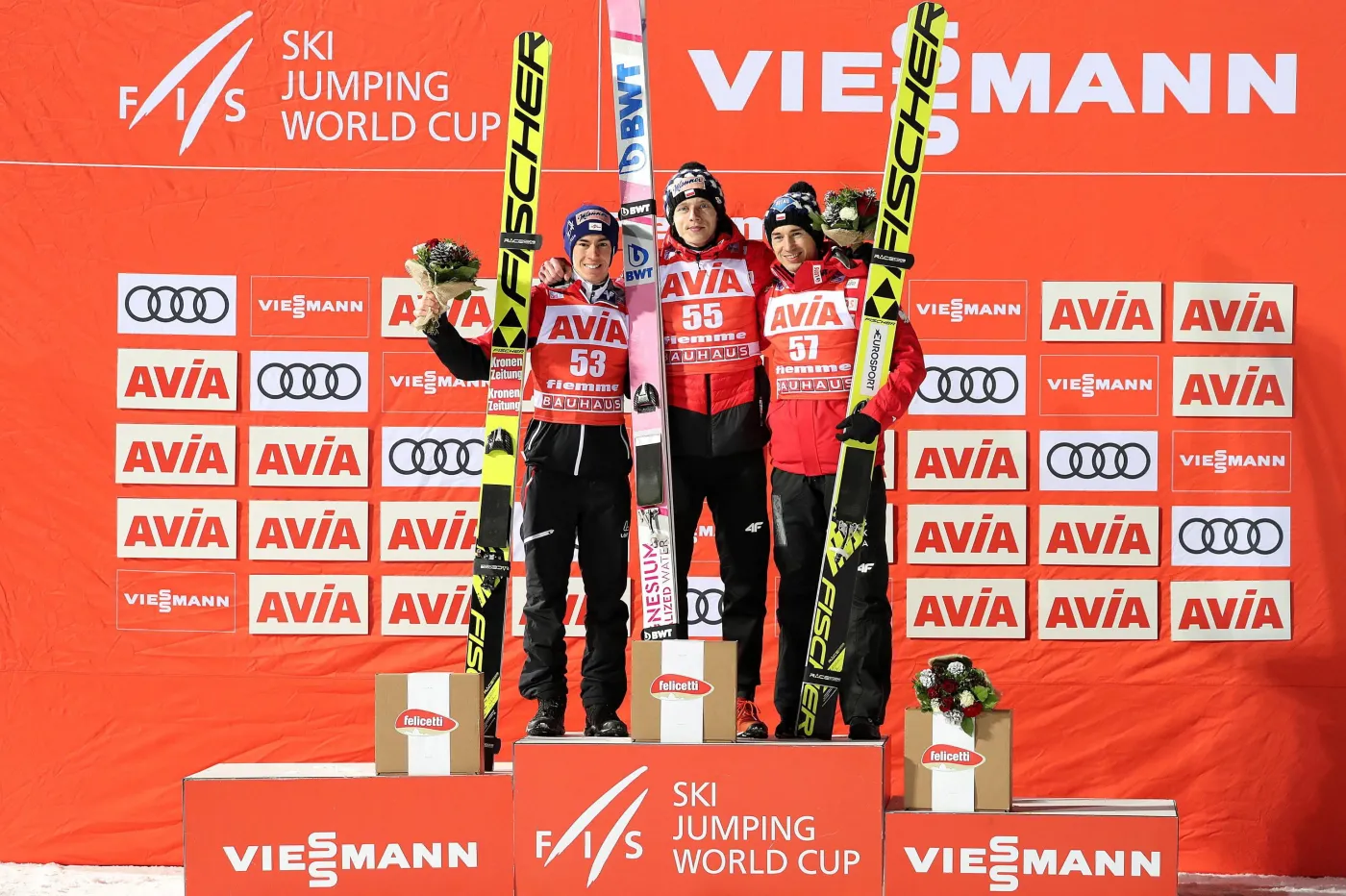 Stefan Kraft, David Kubacki i Kamil Stoch