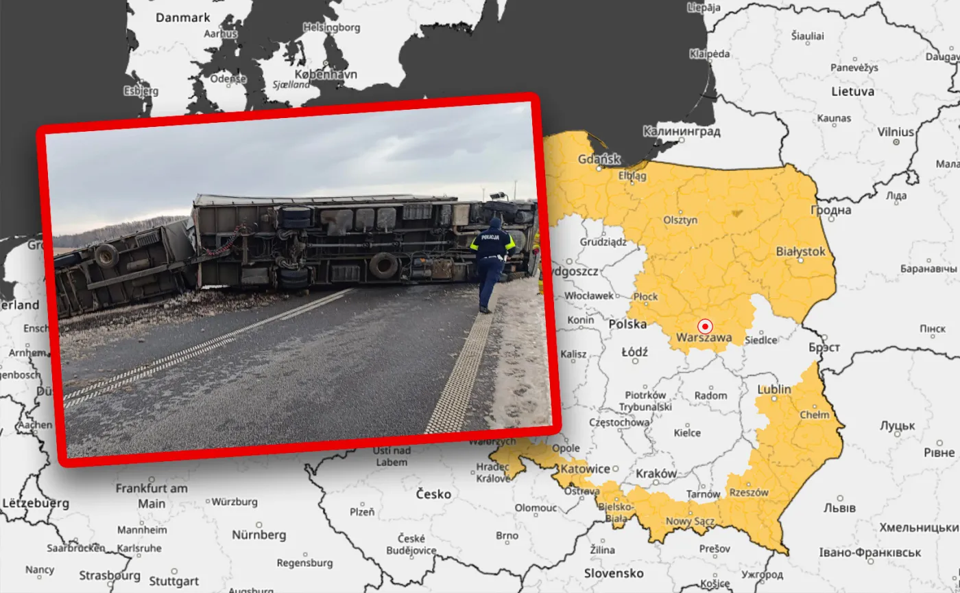 Wiatr przewrócił ciężarówkę. IMGW ostrzega, kierowcy muszą uważać