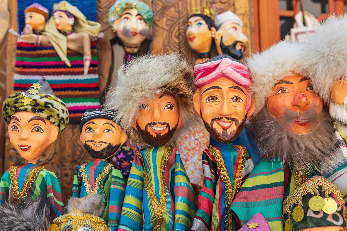 Uzbekistan Khiva,,Xorazm,Region,,Uzbekistan,,Central,Asia.,Painted,Paper,Mache,Puppets