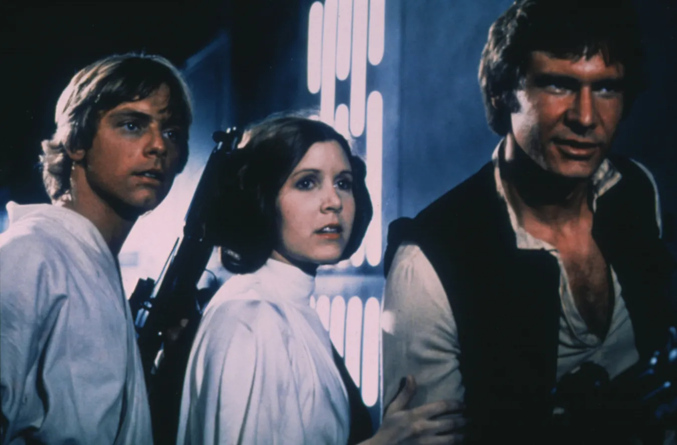 Mark Hamill, Carrie Fisher i Harrison Ford w "Gwiezdnych wojnach"
