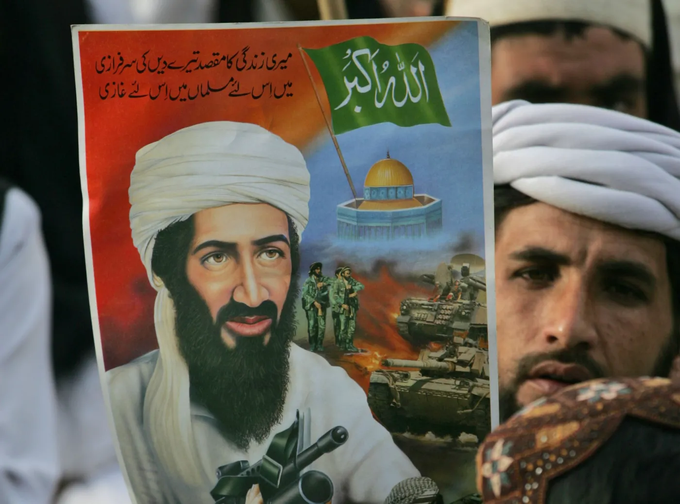 Osama bin Laden na plakacie w czasie demonstracji w Pakistanie