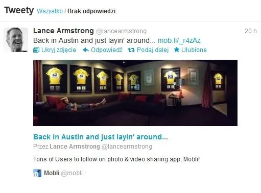 Taki zdjęcie Lance Armstrong zamieścił na Twitterze 
