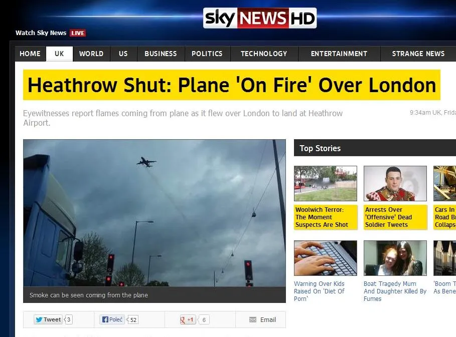 Silnik zapalił się po starcie? Alarm nad Londynem