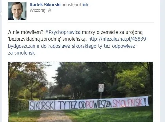 Post z profilu na Facebooku Radosława Sikorskiego