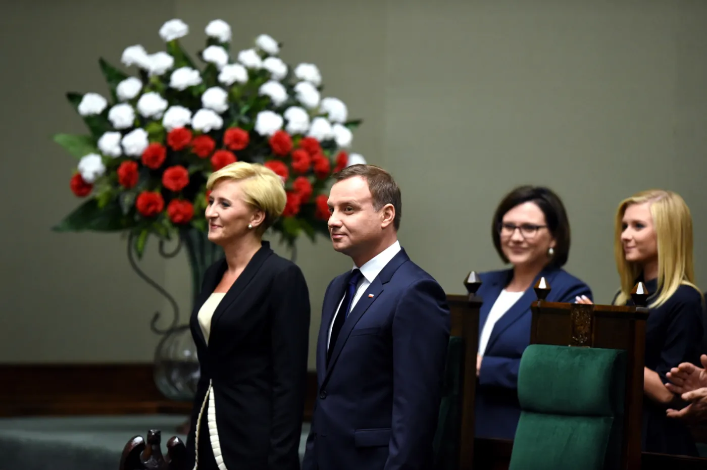 Prezydent Andrzej Duda i jego małżonka Agata Kornhauser-Duda w Sejmie, przed Zgromadzeniem Narodowym