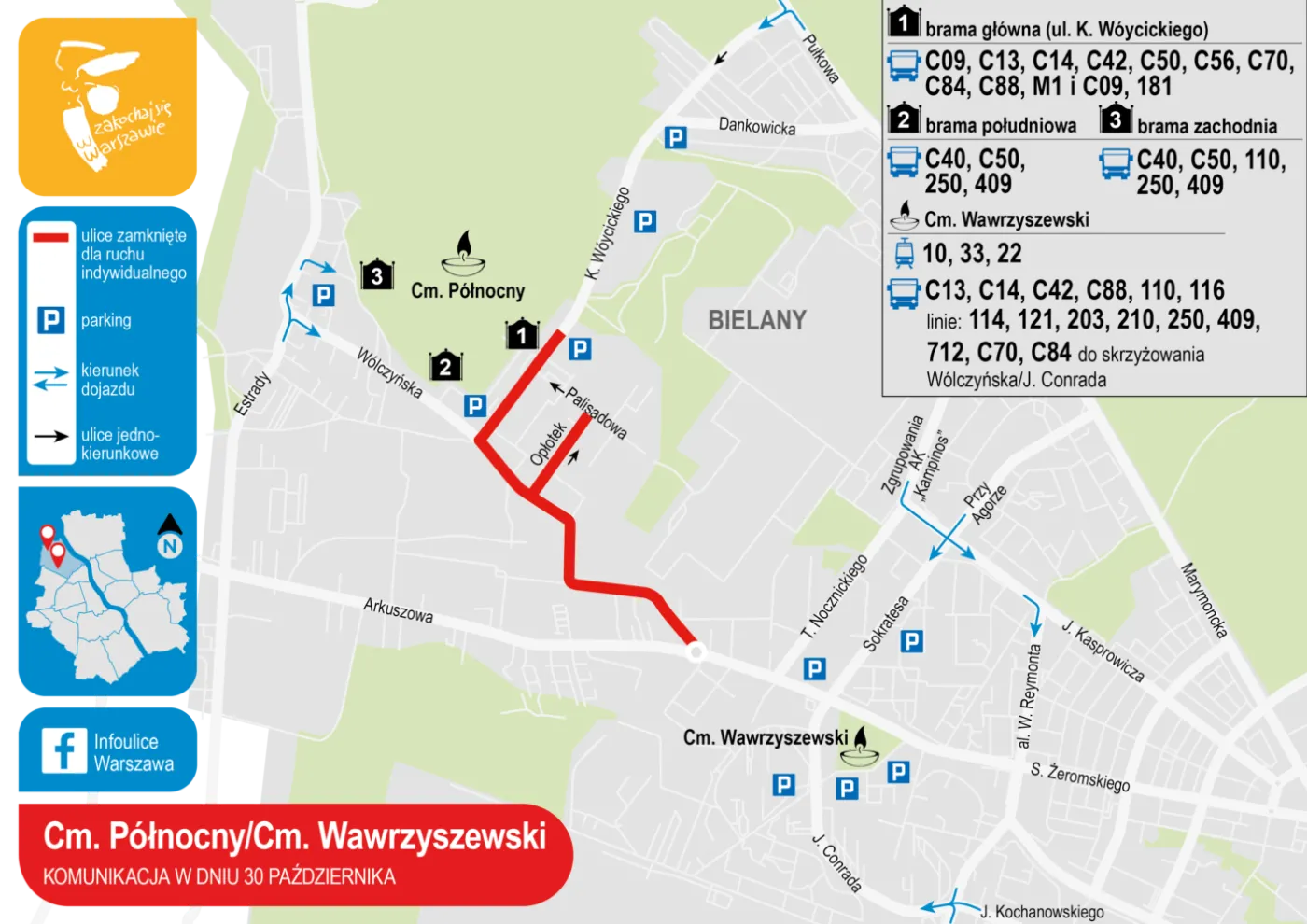 Cmentarz Północny i Cmentarz Wawrzyszewski – organizacja ruchu 30 października