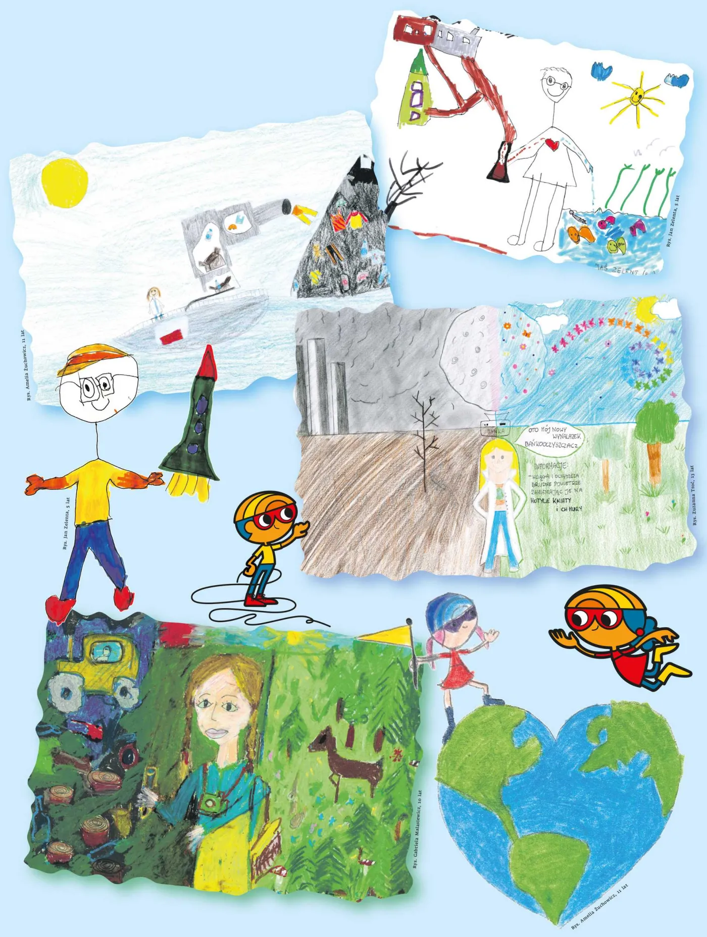 Rys. Jan Zelenta, 5 lat, Amelia Żuchowicz, 11 lat, Zuzanna Troć, 13 lat, Gabriela Malasiewicz, 10 lat, Jan Zelenta, 5 lat, Amelia Żuchowicz, 11 lat