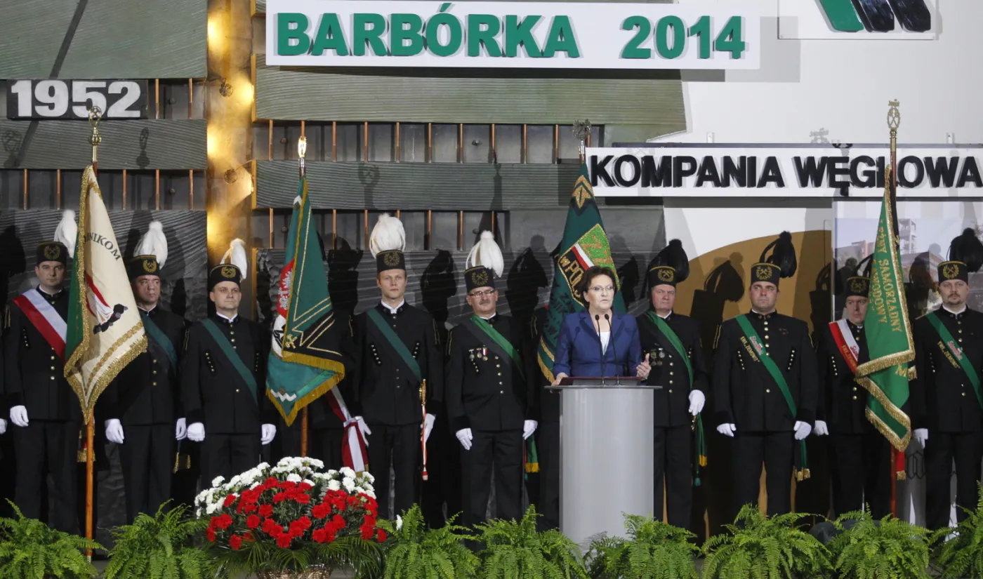 Premier Ewa Kopacz podczas uroczystości barbórkowych w Kopalni Węgla Kamiennego Ziemowit w Lędzinach