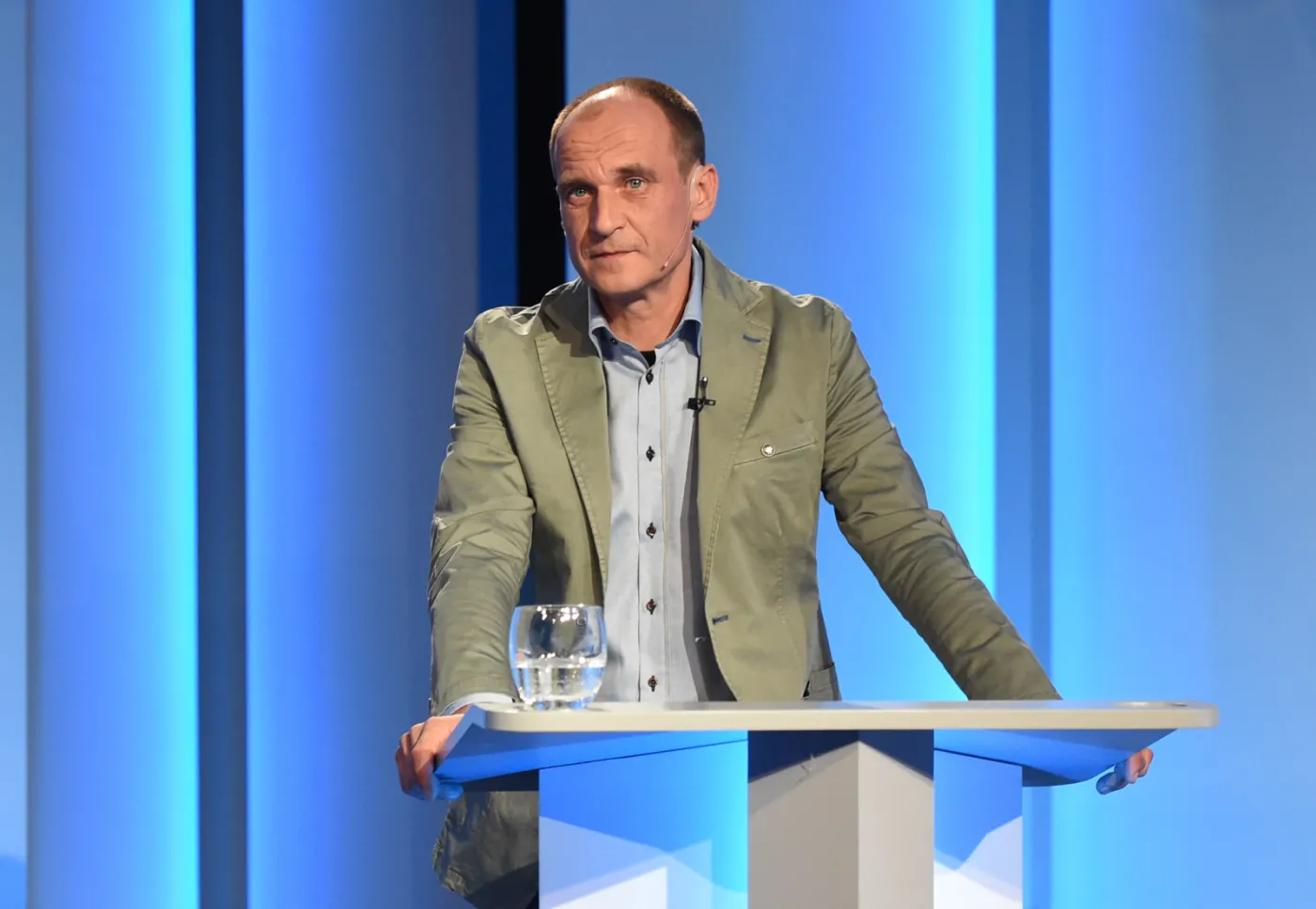 Paweł Kukiz w czasie debaty prezydenckiej w TVP