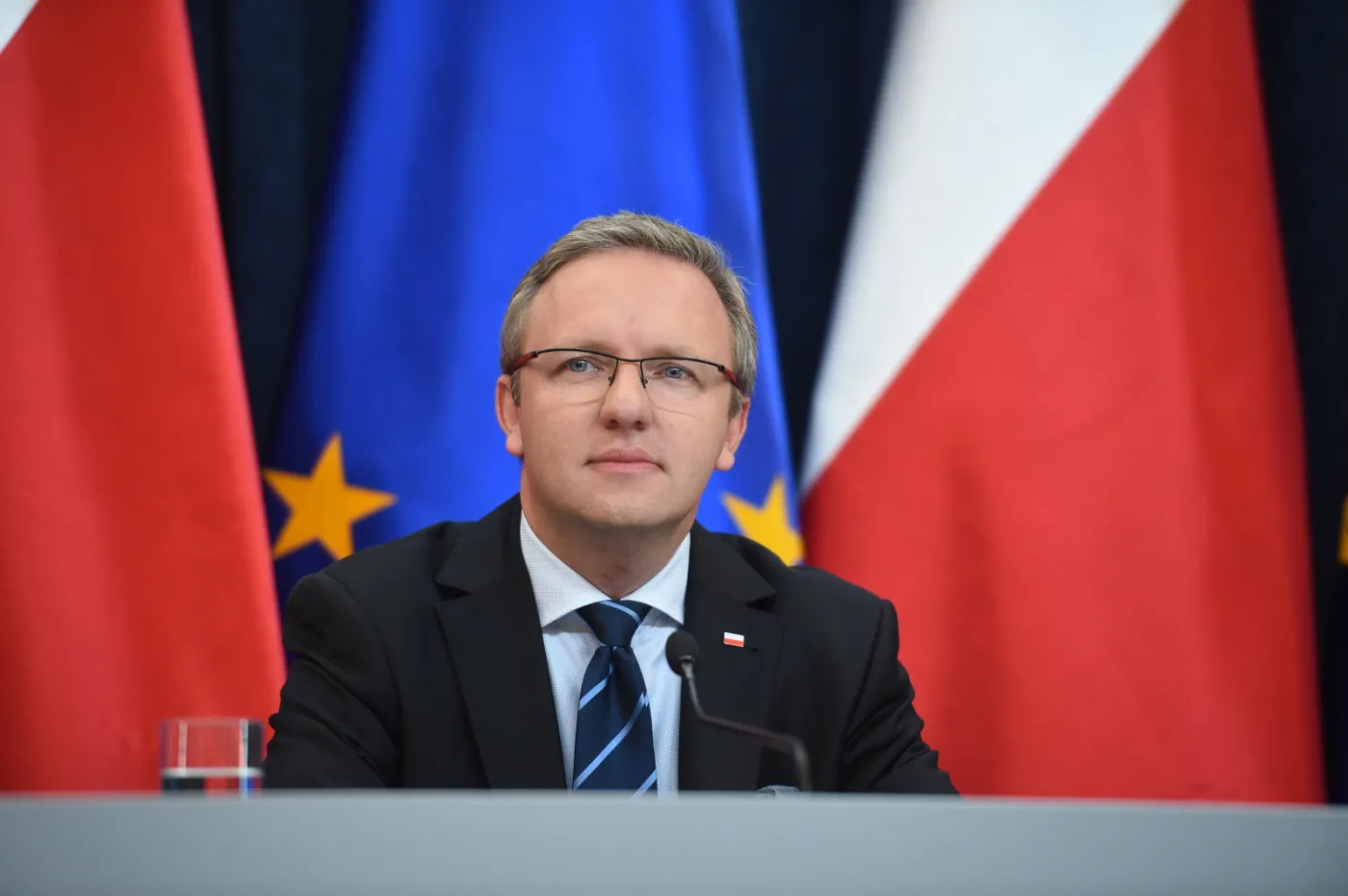 Sekretarz stanu w Kancelarii Prezydenta RP - Krzysztof Szczerski, podczas konferencji poświęconej kalendarzowi najbliższych wizyt zagranicznych prezydenta Andrzeja Dudy