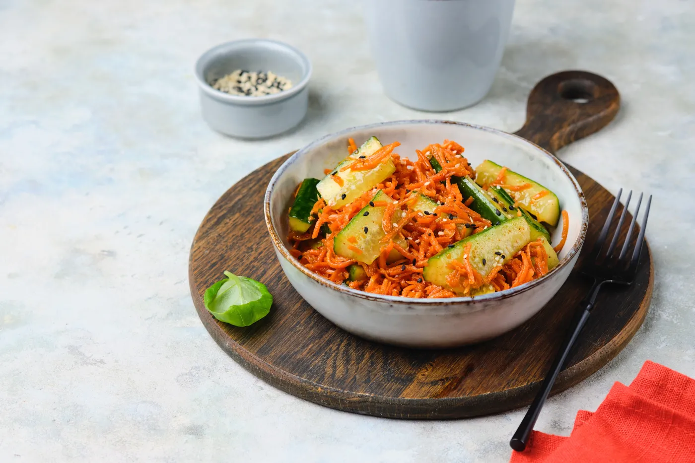 Asian,Style,Pickled,Carrot,And,Fresh,Cucumber,Salad,Sprinkled,With