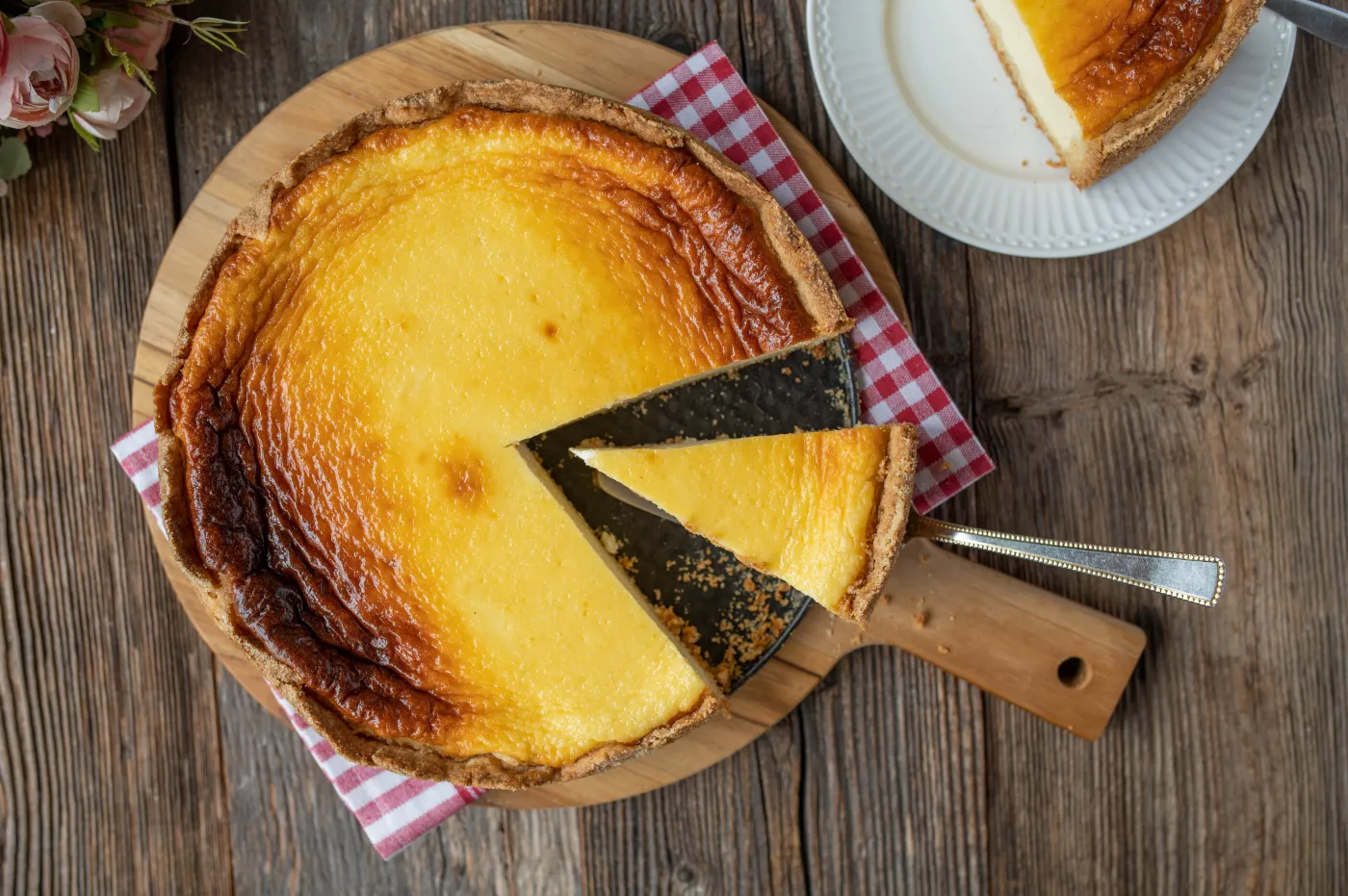 Rustic,German,Sour,Cream,Cake,On,Wooden,Table