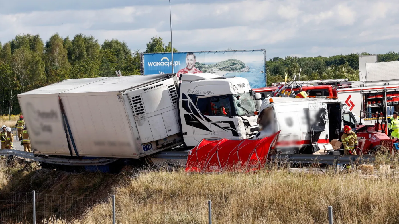 Miejsce śmiertelnego wypadku na autostradzie A1 w okolicy miejscowości Mykanów