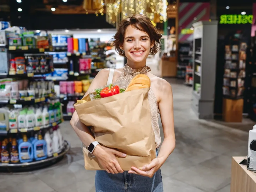 Sklep. Zakupy. Kobieta. Ekologiczne opakowania