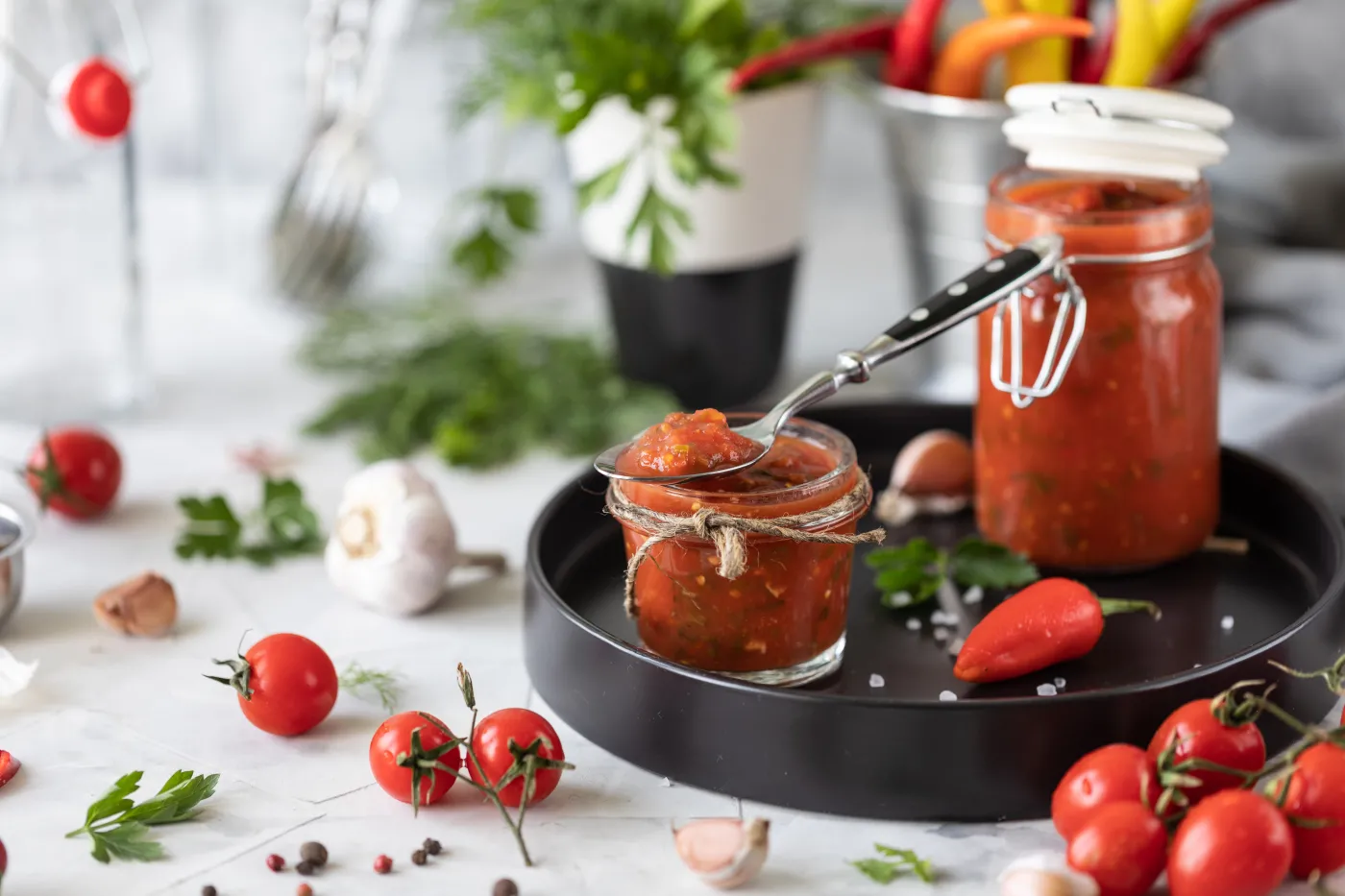 A,Sauce,Of,Fresh,Red,Tomatoes,In,A,Glass,Jar
