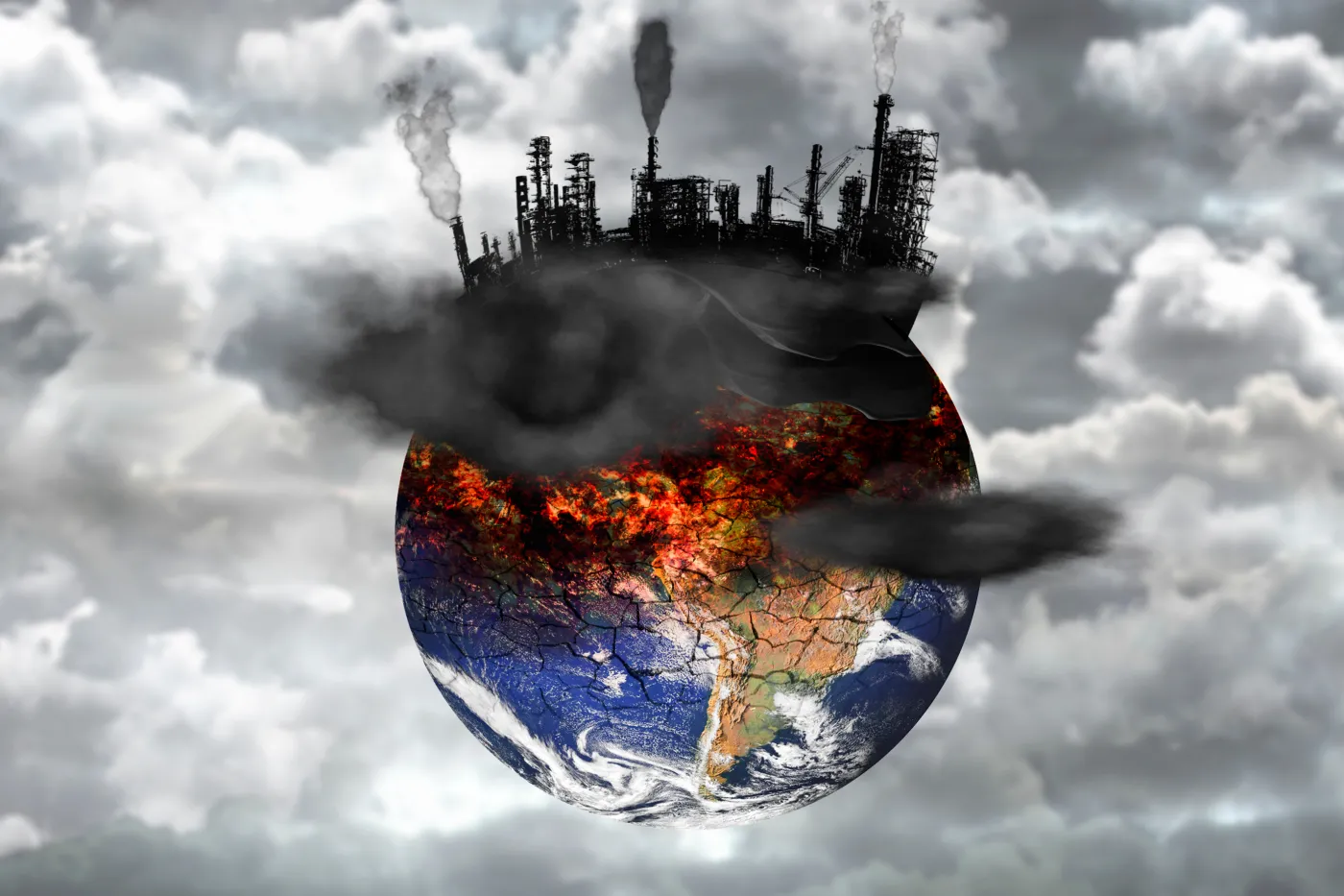 Earth,Destroyed,By,Pollution.,Global,Catastrophe,Concept,(greenhouse,Effect,,Global