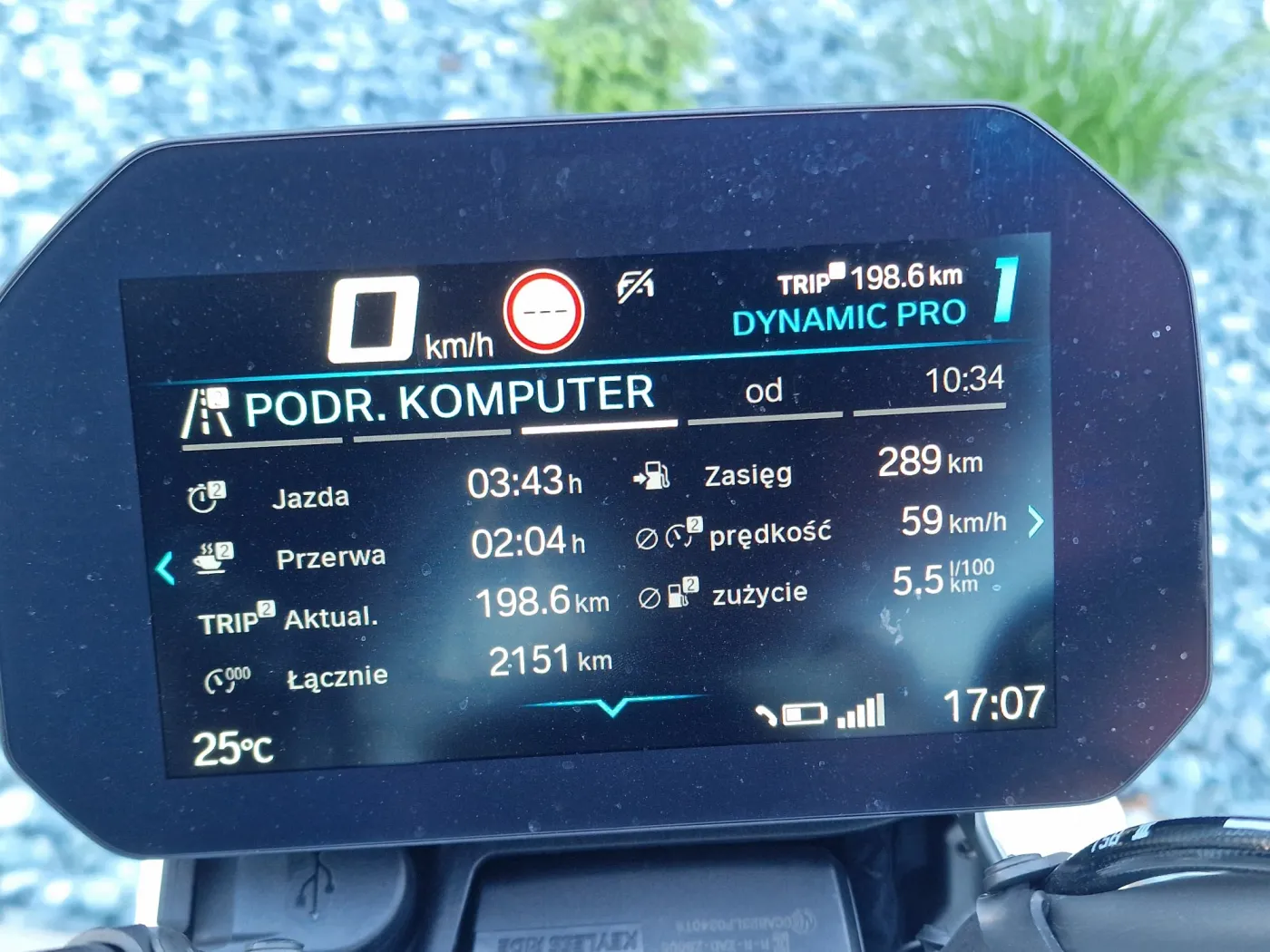 BMW R1300R - końcowe spalanie po 200 km i prawie 4 godzinach jazdy to 5,5 litra/100 km