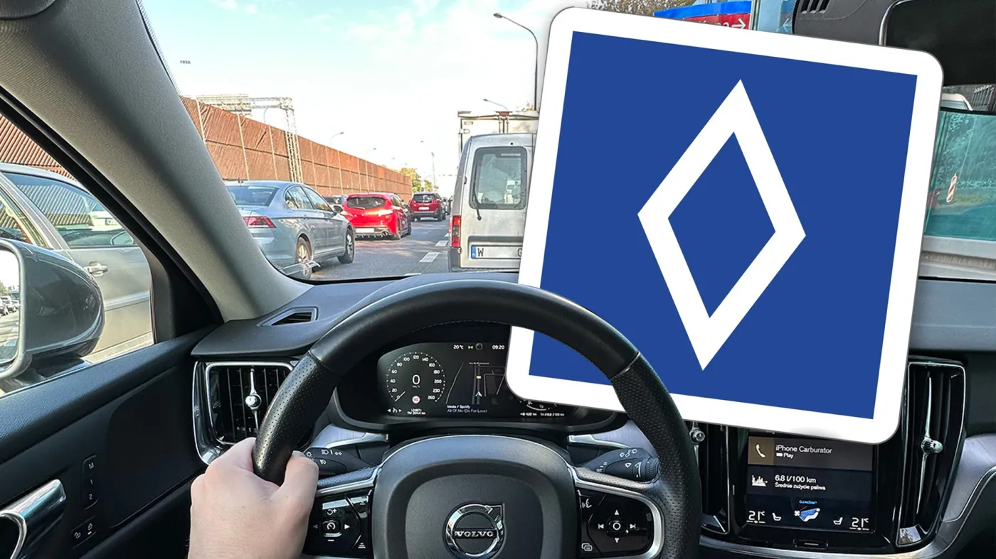 Biały romb na niebieskim tle. Nowy znak drogowy