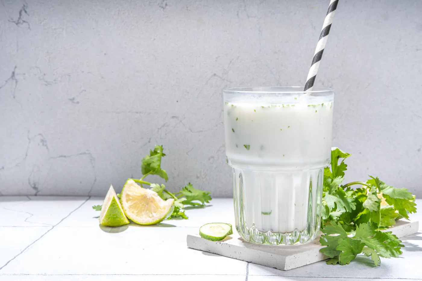 Fresh,Asian,Yogurt,Drink,Kefir,,Ayran,In,Glass,With,Smashed