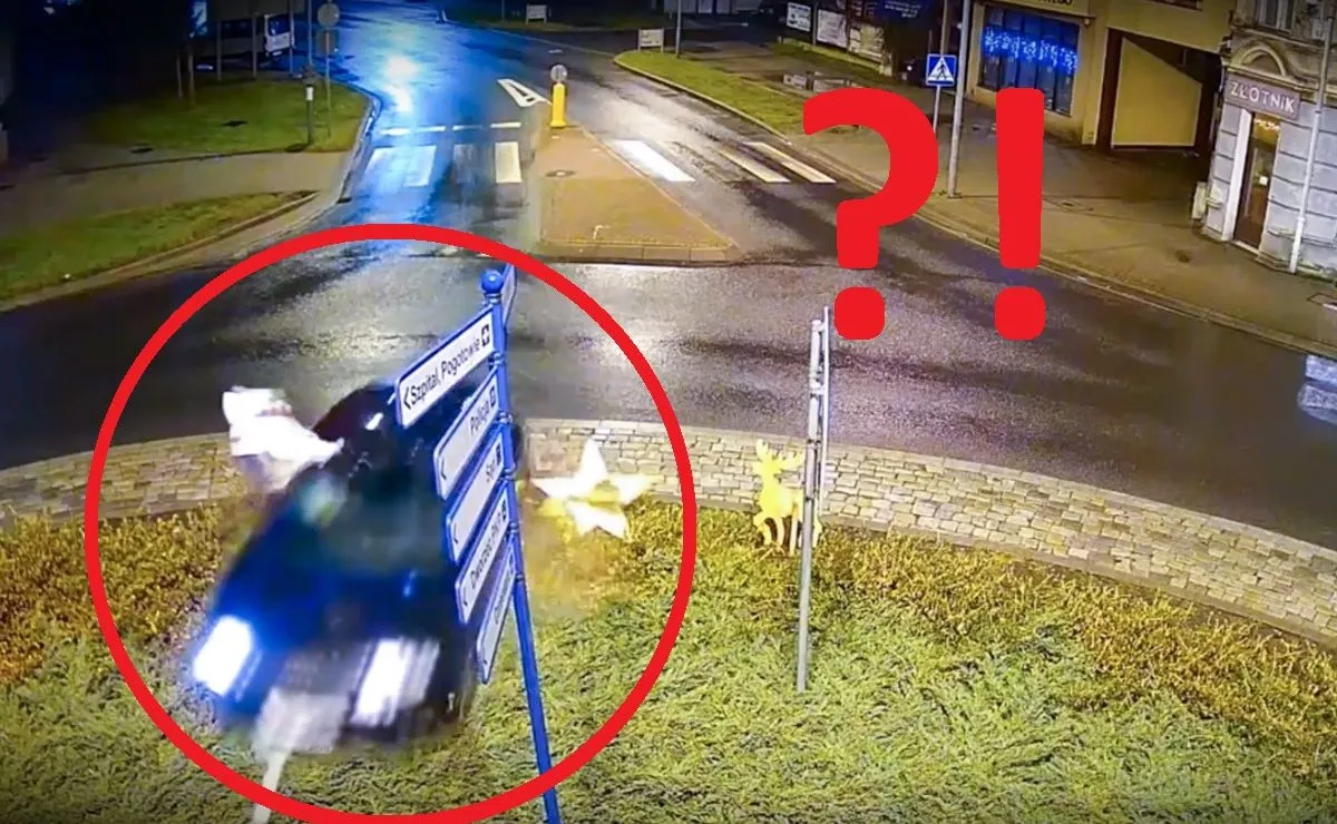 Lot przez rondo w Sulechowie. Kierowca napytał sobie biedy [WIDEO]