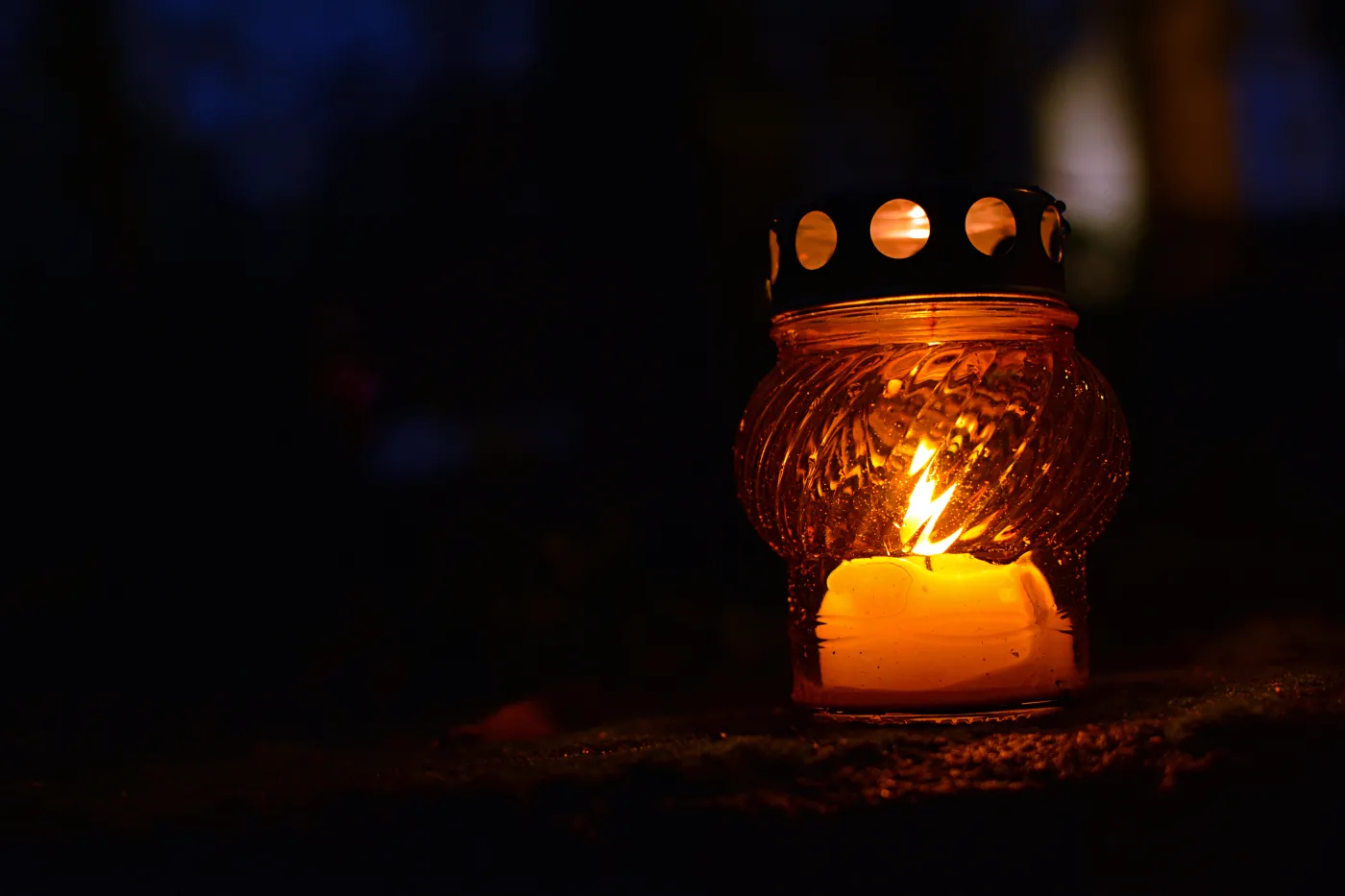 Yellow,Grave,Candle,(lantern),Standing,On,A,Pavement,Of,A