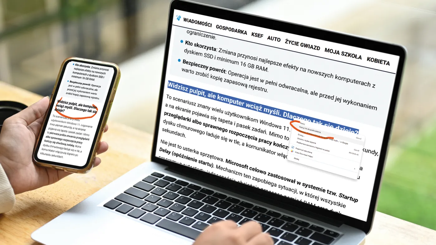 Zaznaczony fragment tekstu na stronie internetowej i opcja utworzenia linku do podświetlenia